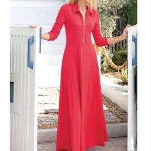 SOFT SURROUNDINGS Womens’ Swingtime Maxi Dress Coral Long Sleeve Pockets Medium